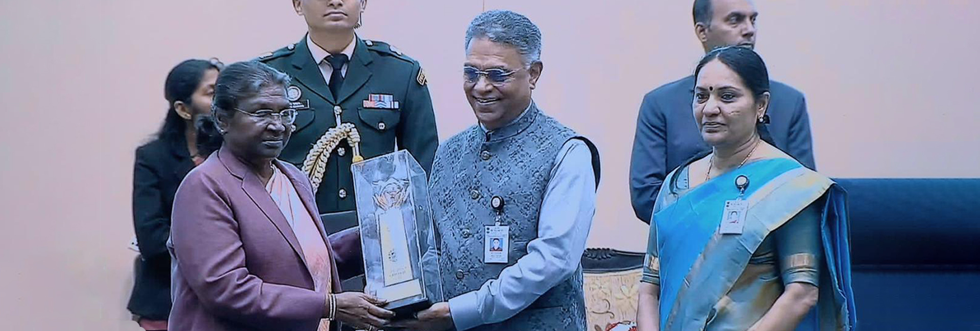 Vikram Sarabhai Space Centre (VSSC), ISRO was recently awarded National Energy Efficiency Innovation Award 2022 for Hybrid Capacitor Battery for Space Transportation. Dr. SA Ilangovan and S. Sujatha received the award from the President of India.