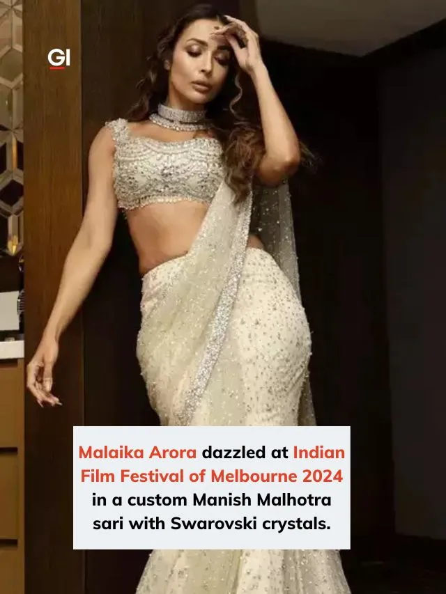 Malaika Arora Shines in Custom Swarovski Crystal Sari at IFFM 2024