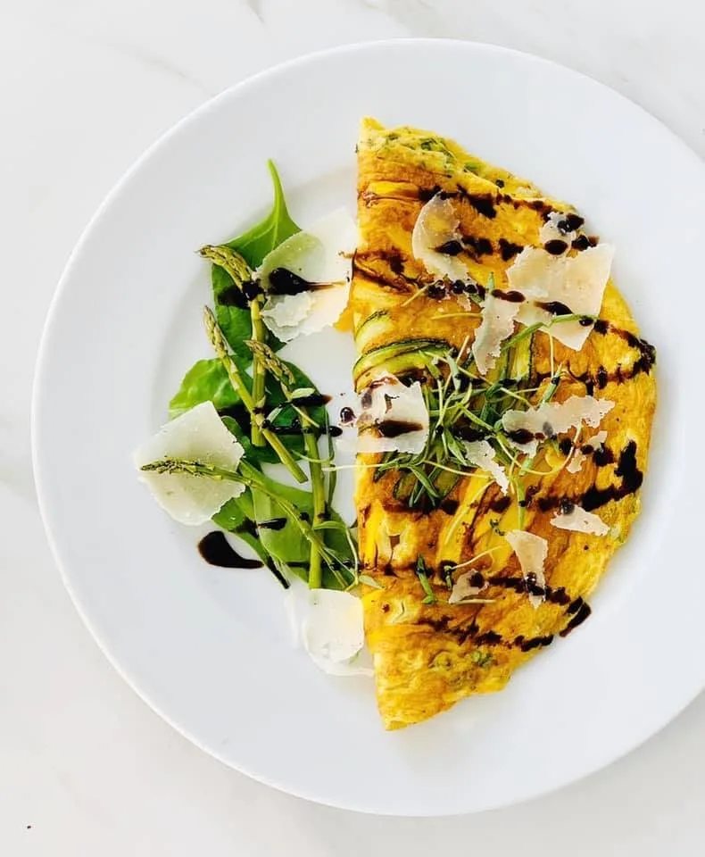 Zucchini and asparagus ribbon eggs by Sheeba de Souza