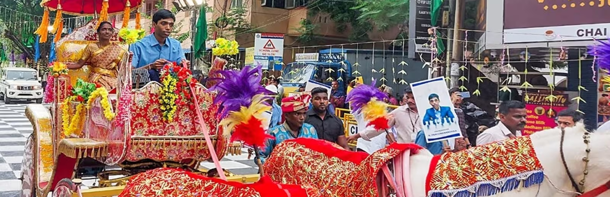 Pragganandhaa welcomed in a chariot in his school